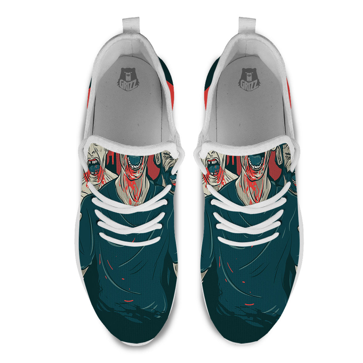 Zombie Crowd Halloween Print White Athletic Shoes-grizzshop