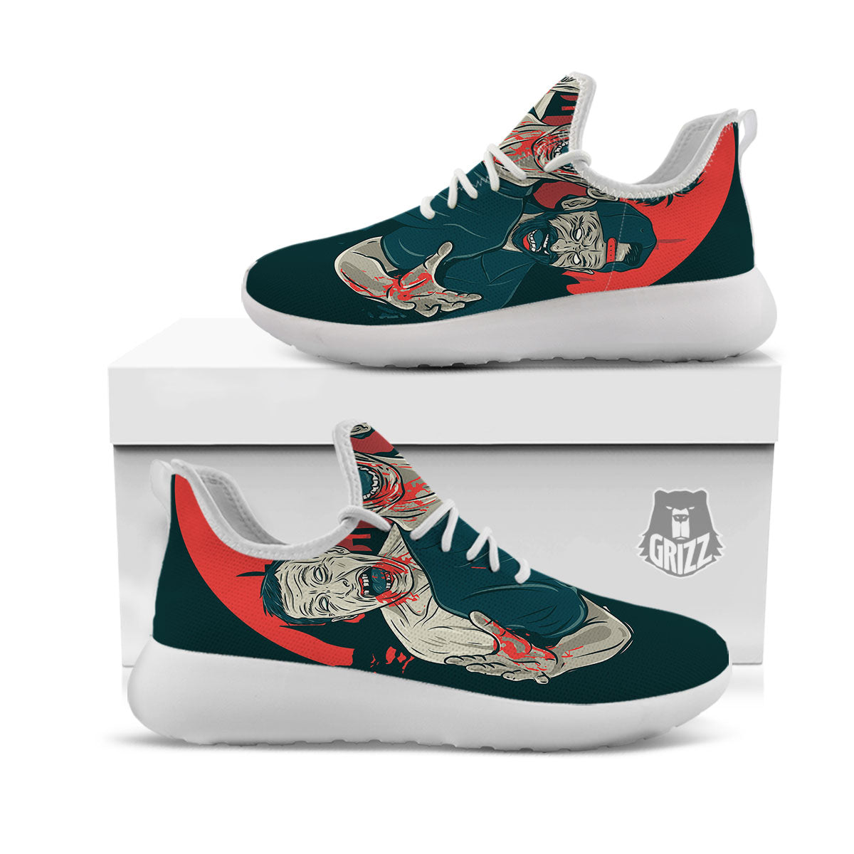 Zombie Crowd Halloween Print White Athletic Shoes-grizzshop