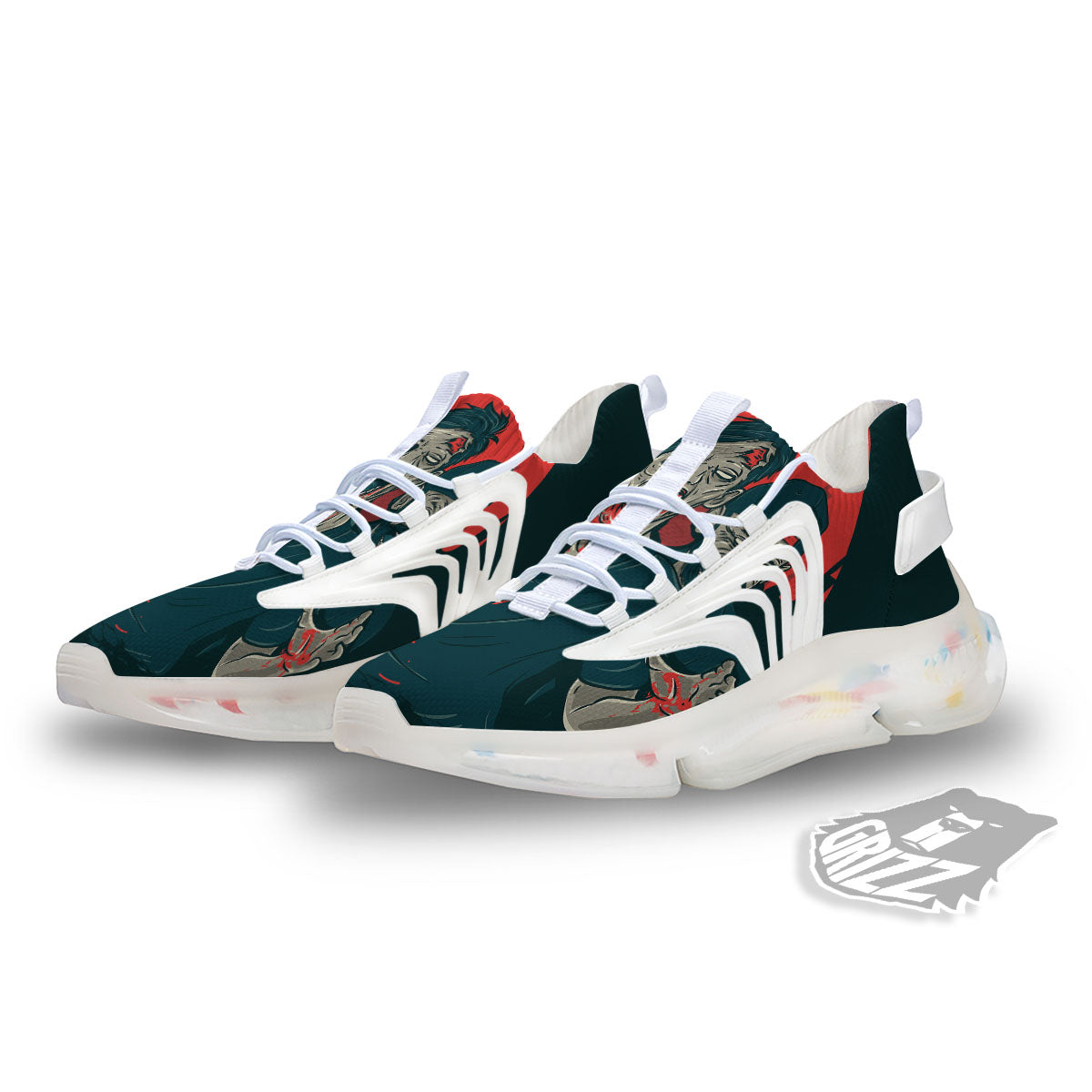 Zombie Crowd Halloween Print White Gym Shoes-grizzshop