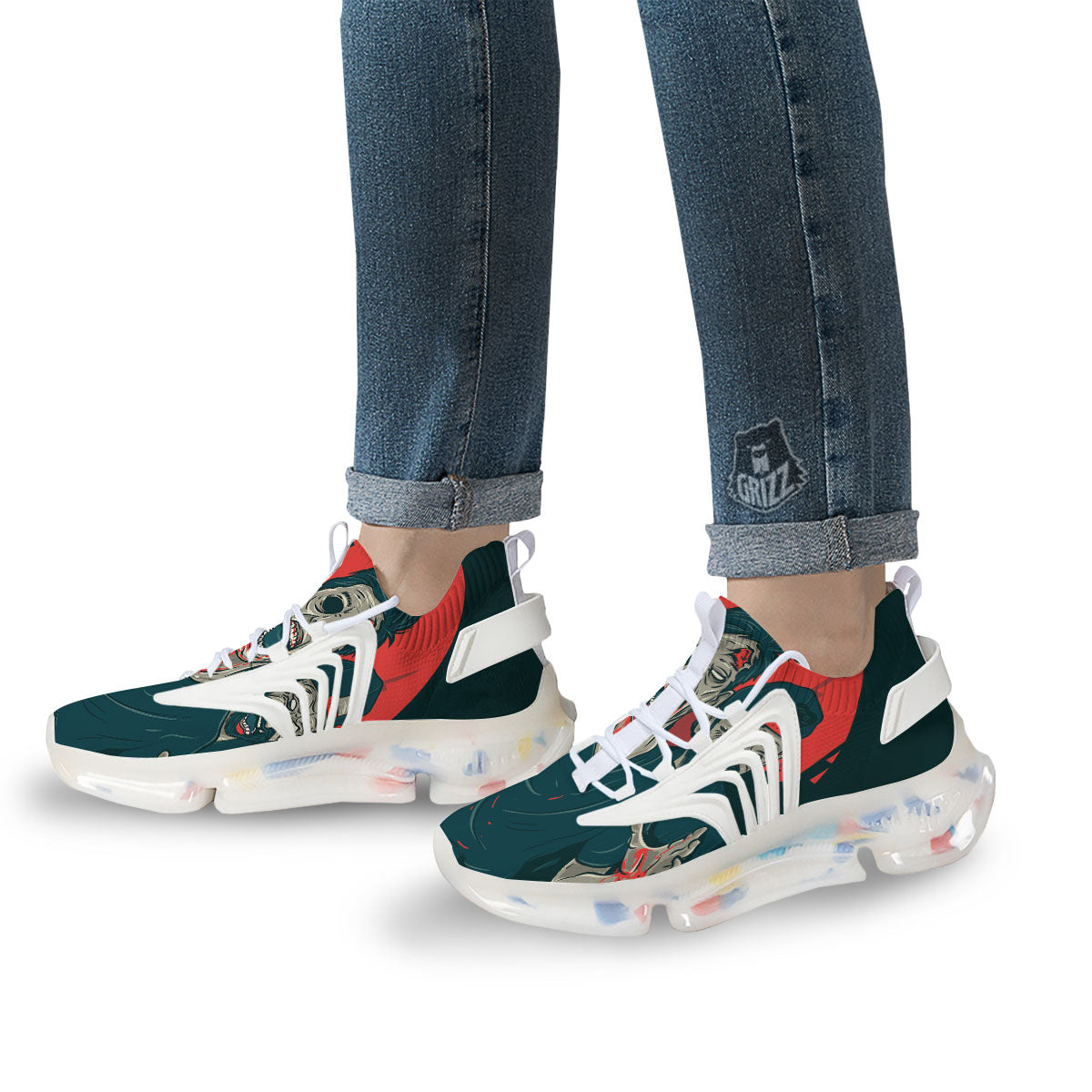 Zombie Crowd Halloween Print White Gym Shoes-grizzshop