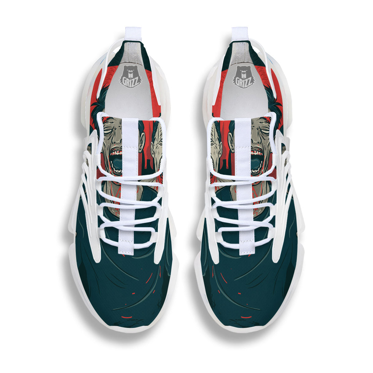 Zombie Crowd Halloween Print White Gym Shoes-grizzshop