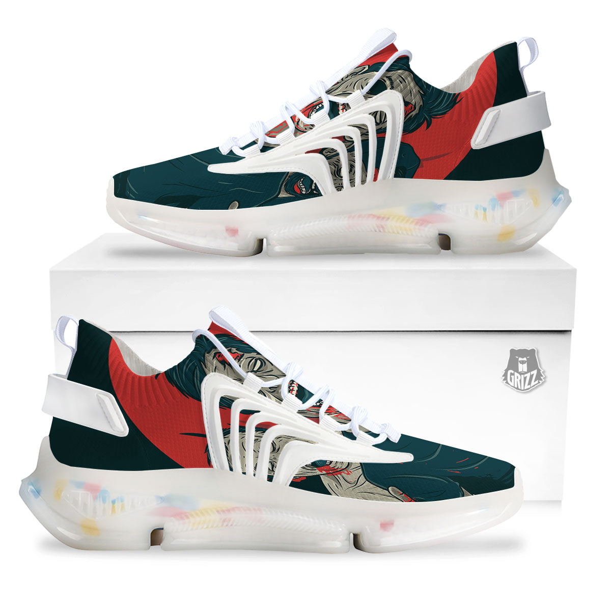 Zombie Crowd Halloween Print White Gym Shoes-grizzshop