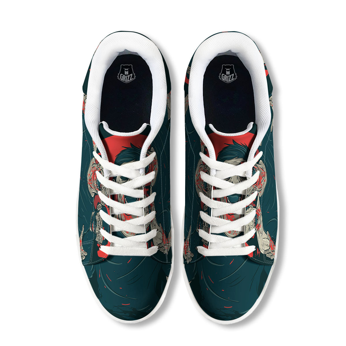 Zombie Crowd Halloween Print White Low Top Sneakers-grizzshop