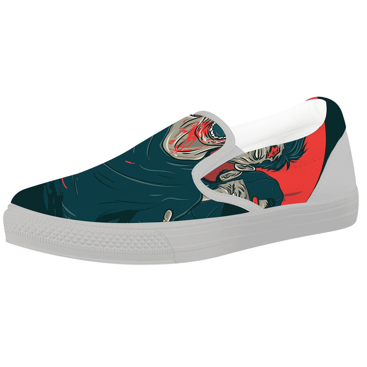Zombie Crowd Halloween Print White Slip On Shoes-grizzshop