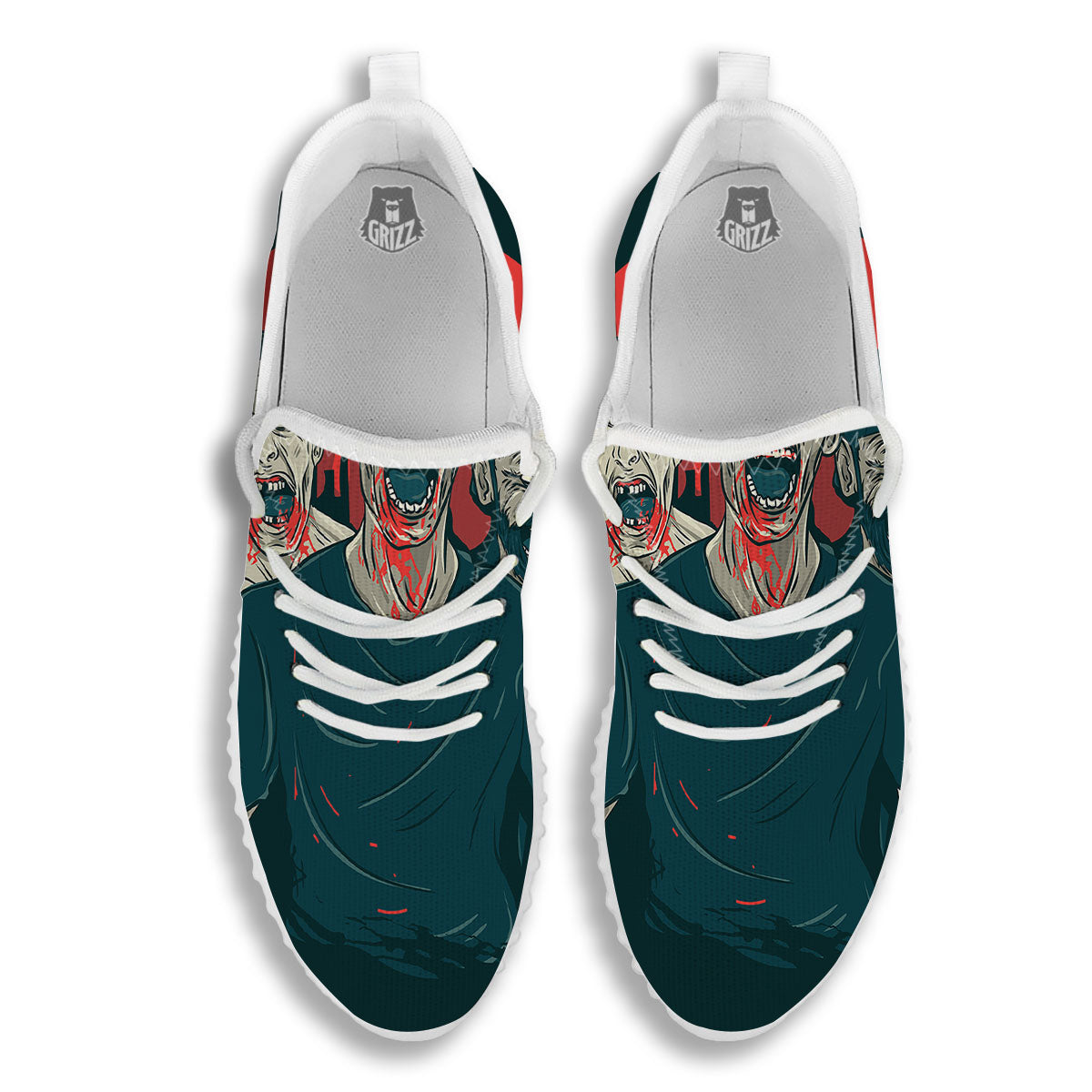 Zombie Crowd Halloween Print White Walking Shoes-grizzshop