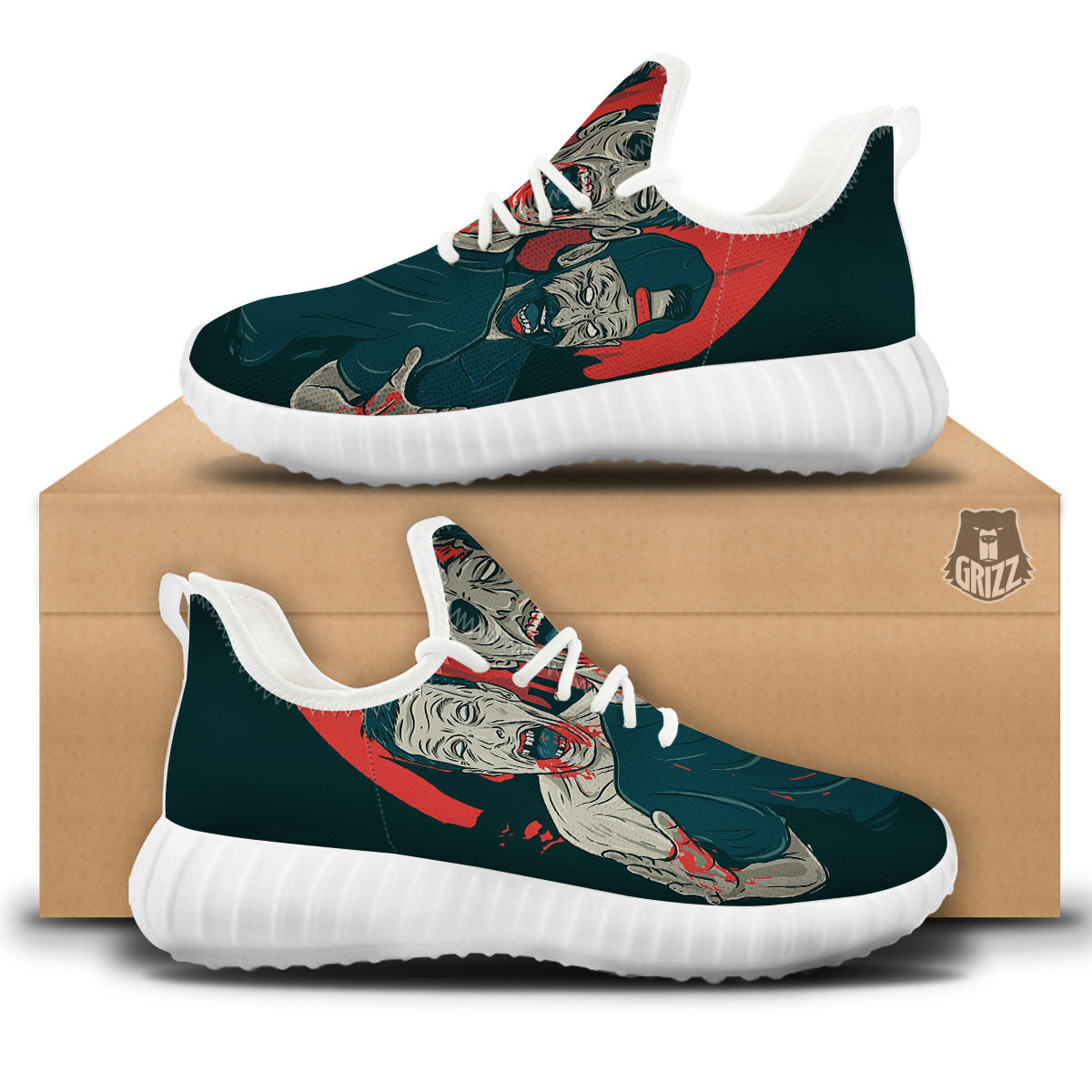 Zombie Crowd Halloween Print White Walking Shoes-grizzshop