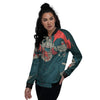 Zombie Crowd Halloween Print Women's Bomber Jacket-grizzshop