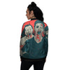 Zombie Crowd Halloween Print Women's Bomber Jacket-grizzshop