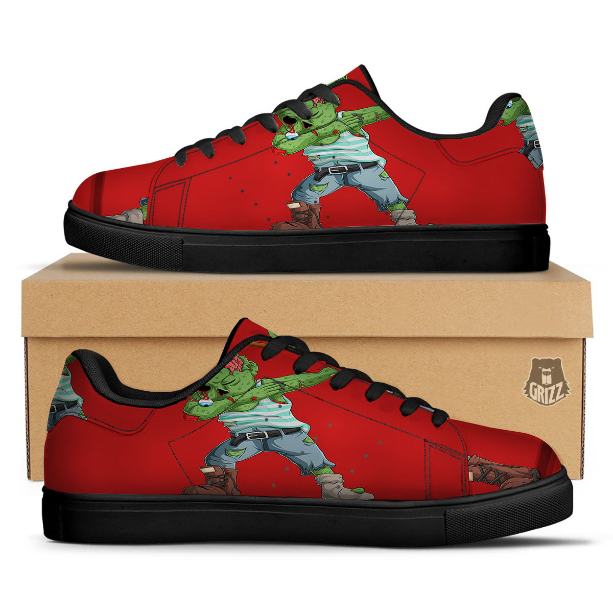 Zombie Dap Print Black Low Top Sneakers-grizzshop