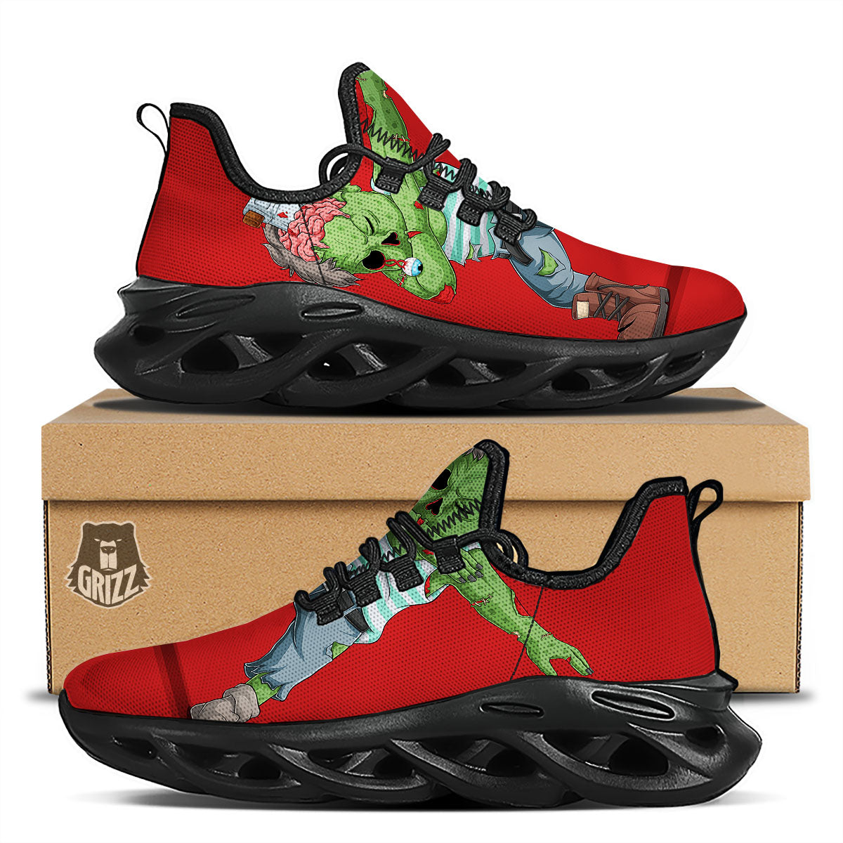 Zombie Dap Print Black Running Shoes-grizzshop
