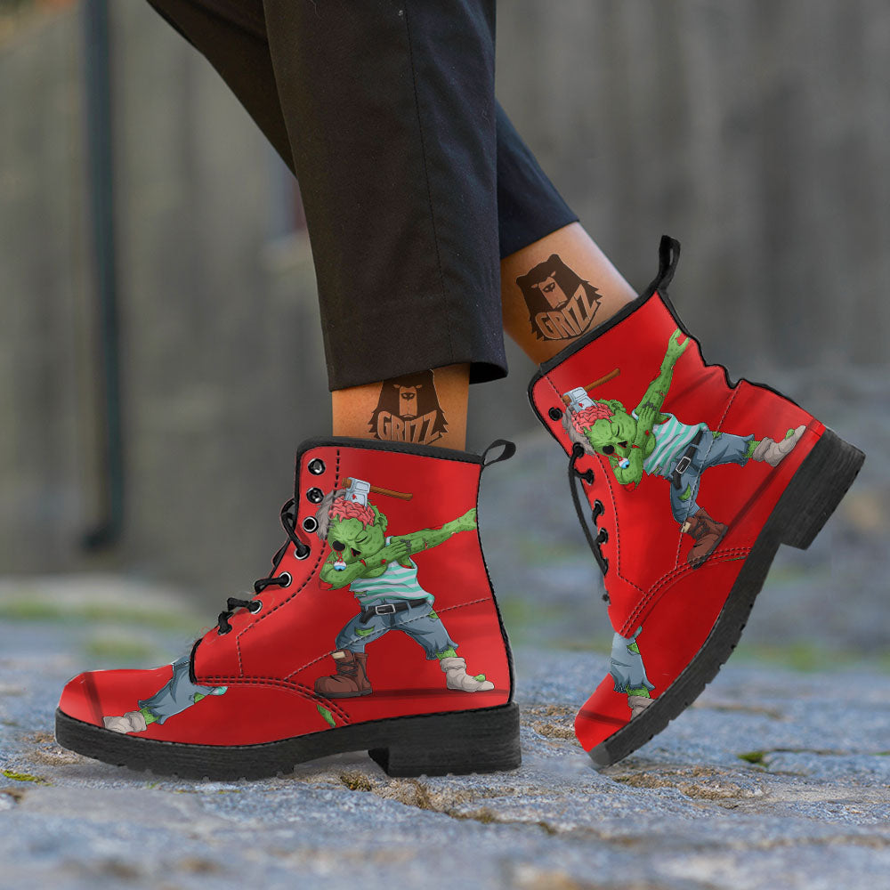 Zombie Dap Print Leather Boots-grizzshop