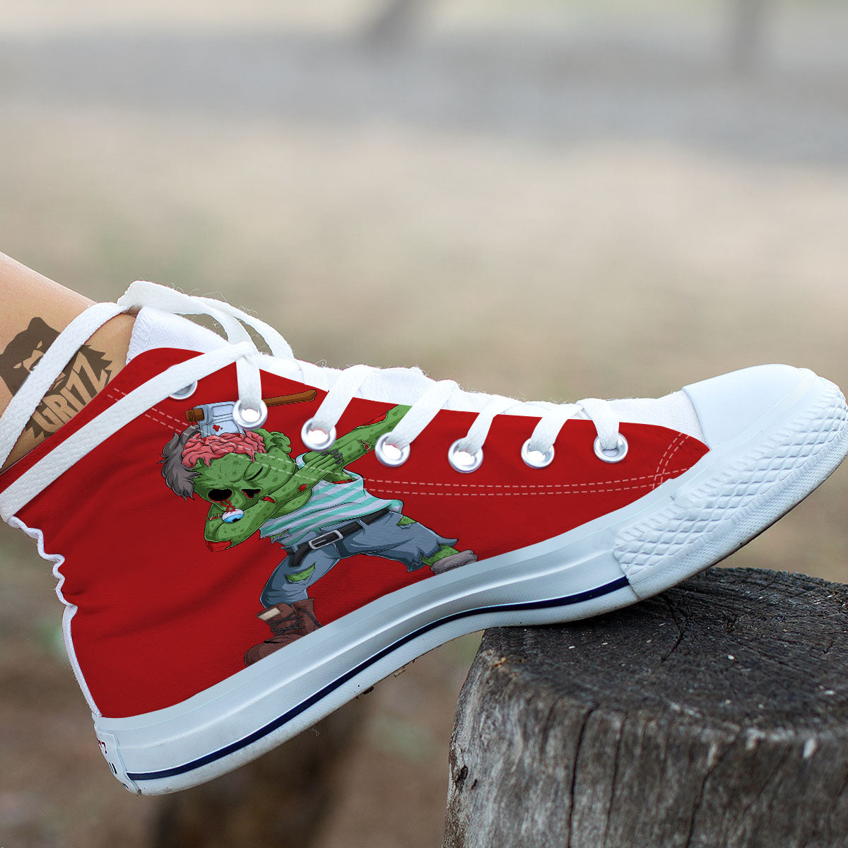 Zombie Dap Print White High Top Shoes-grizzshop