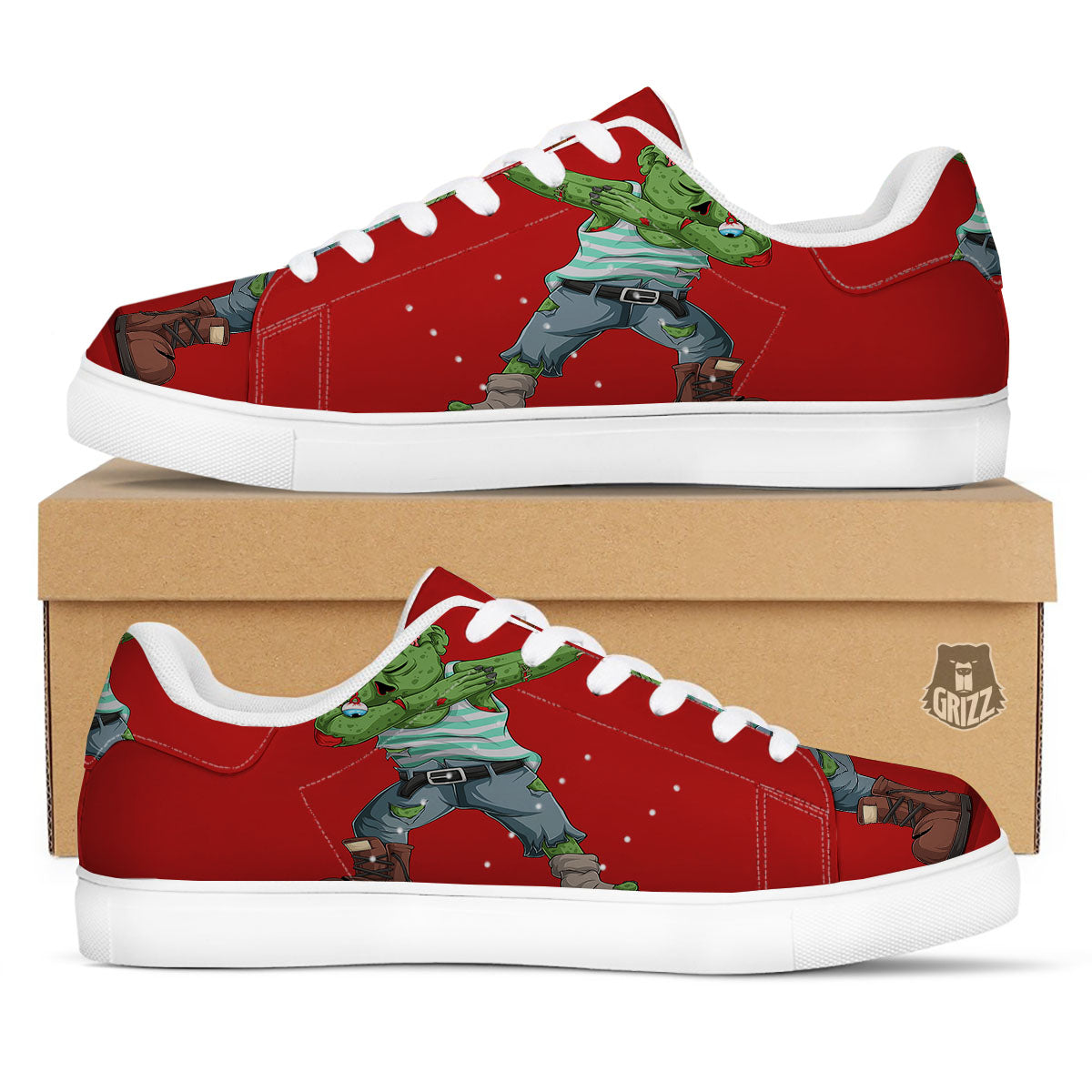 Zombie Dap Print White Low Top Sneakers-grizzshop