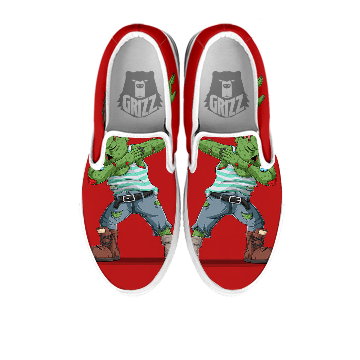 Zombie Dap Print White Slip On Shoes-grizzshop
