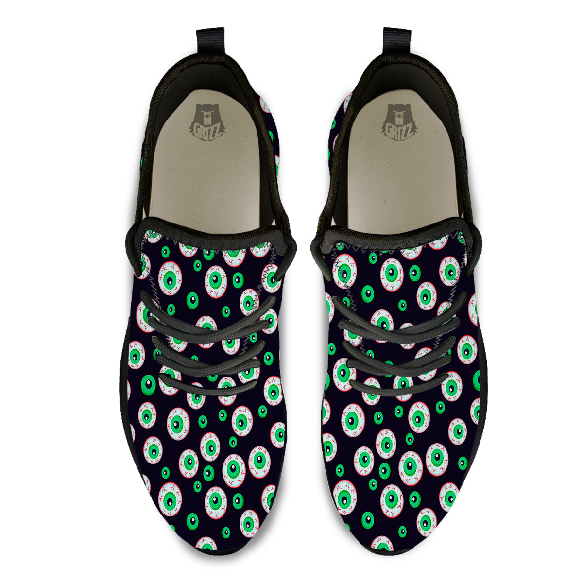 Zombie Eyeball Print Pattern Black Athletic Shoes-grizzshop