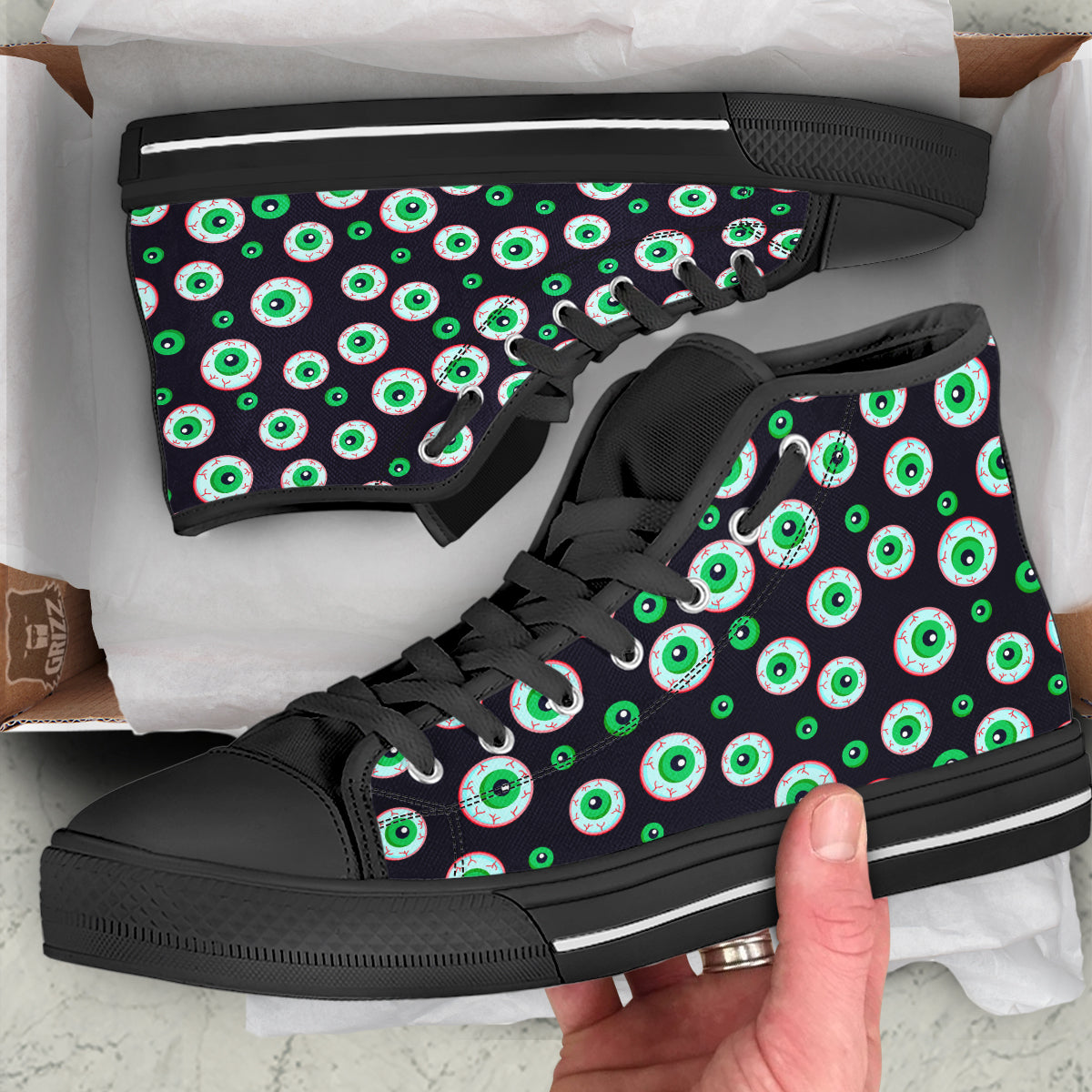 Zombie Eyeball Print Pattern Black High Top Shoes-grizzshop