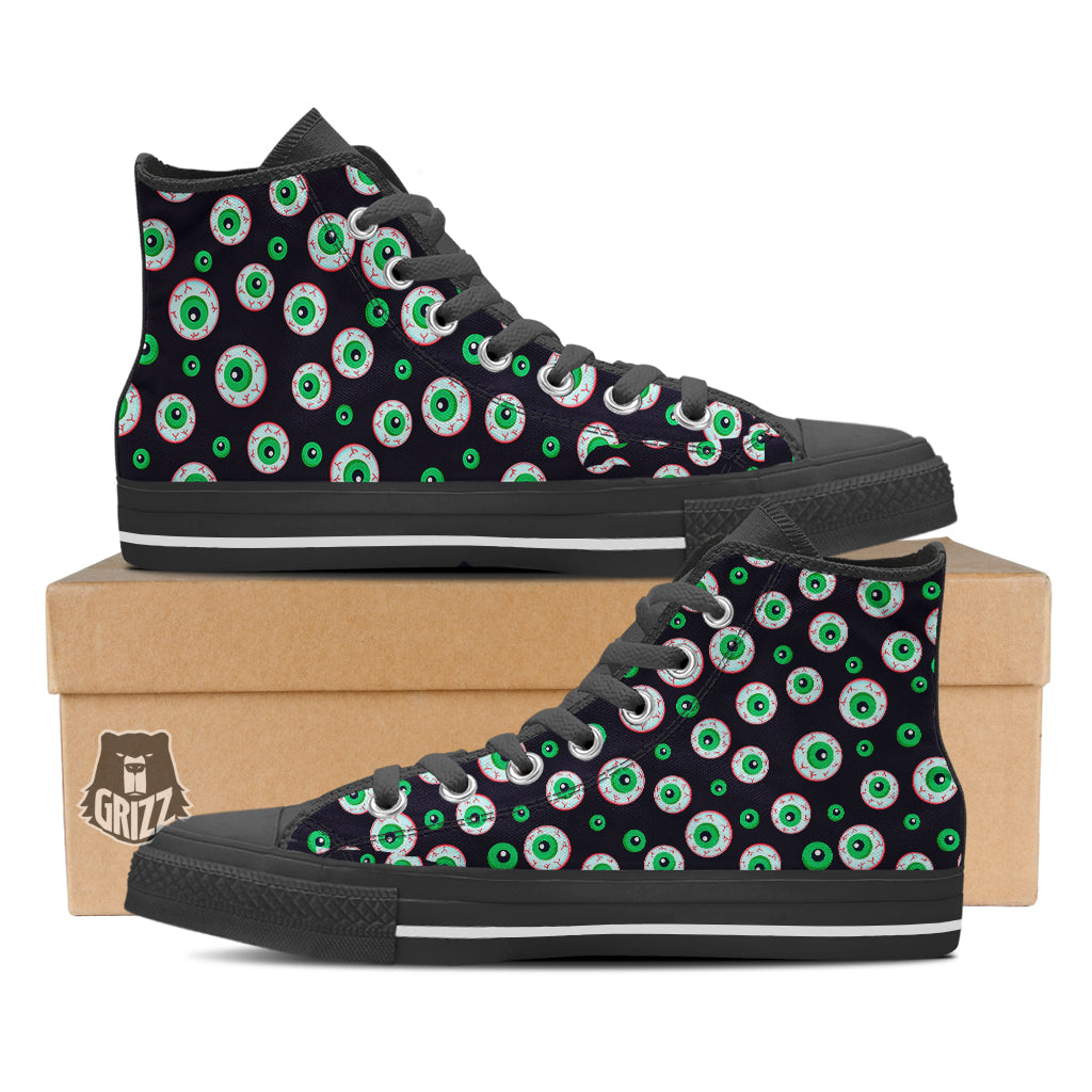 Zombie Eyeball Print Pattern Black High Top Shoes-grizzshop