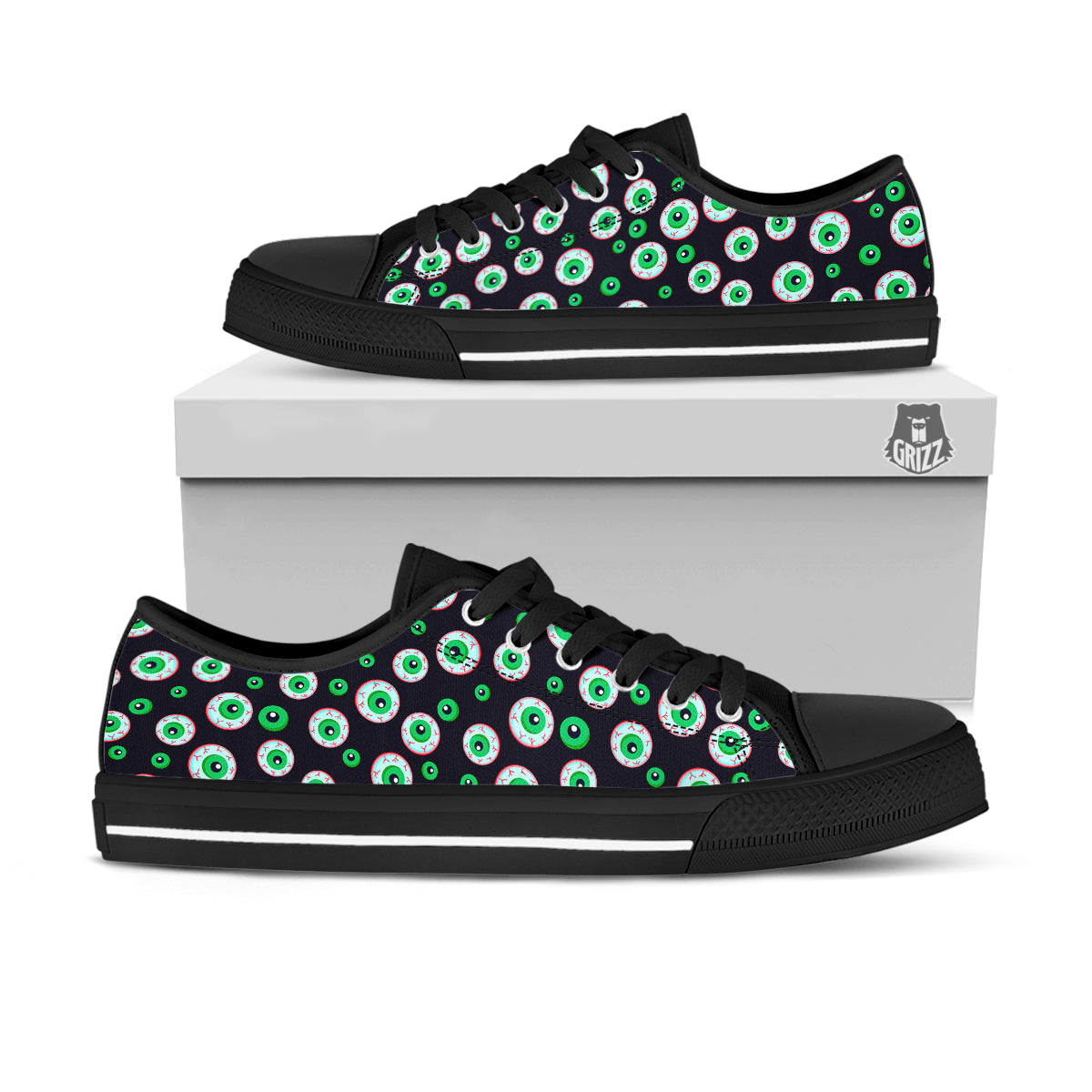 Zombie Eyeball Print Pattern Black Low Top Shoes-grizzshop