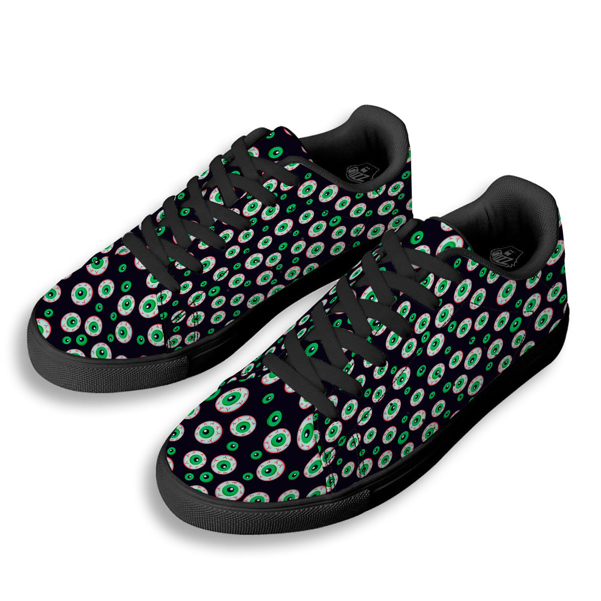 Zombie Eyeball Print Pattern Black Low Top Sneakers-grizzshop