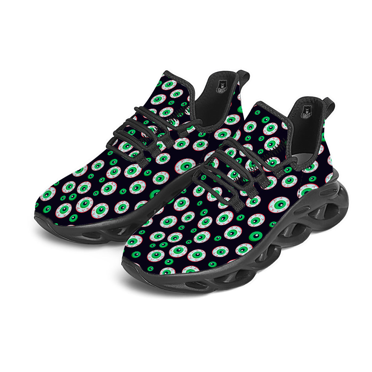 Zombie Eyeball Print Pattern Black Running Shoes-grizzshop