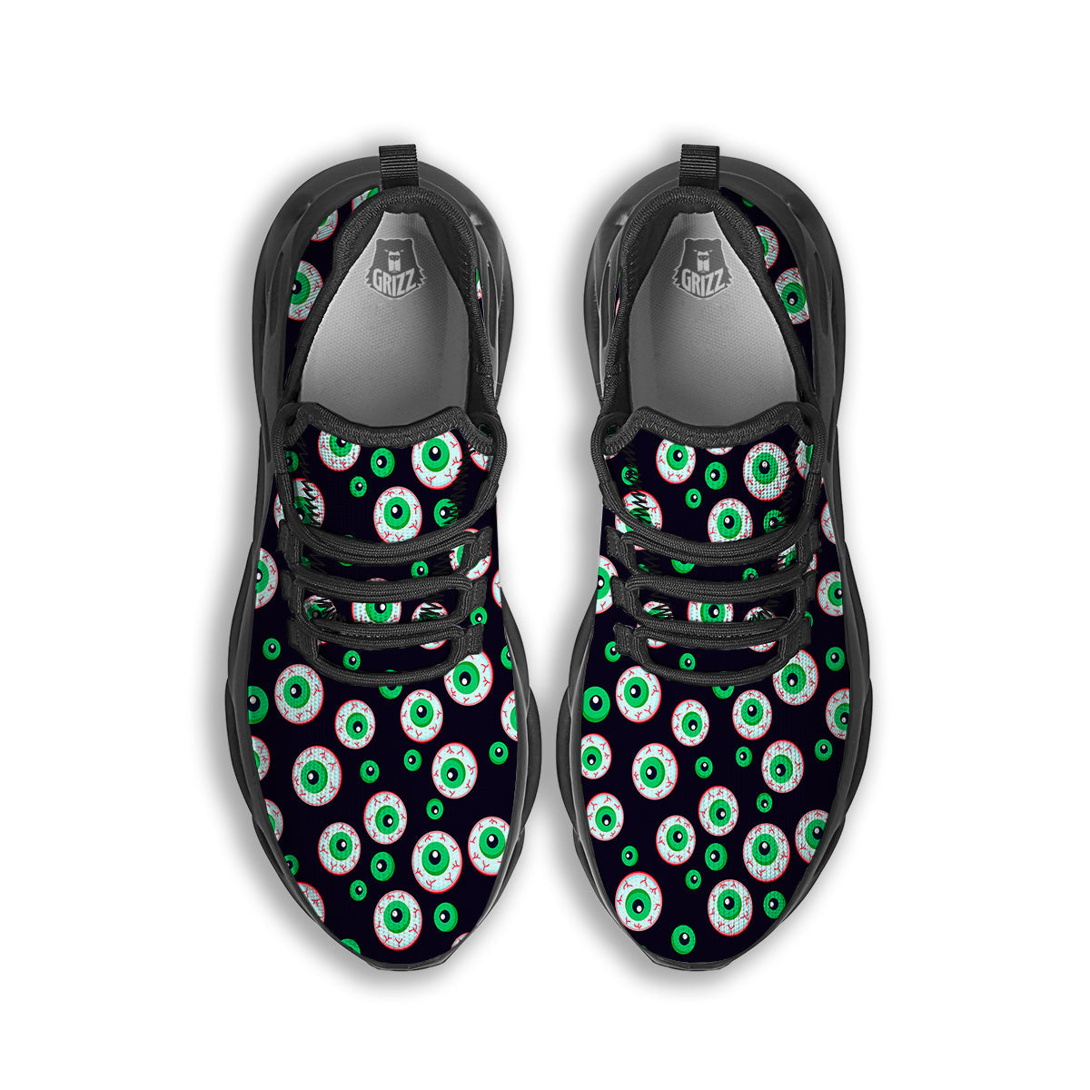 Zombie Eyeball Print Pattern Black Running Shoes-grizzshop