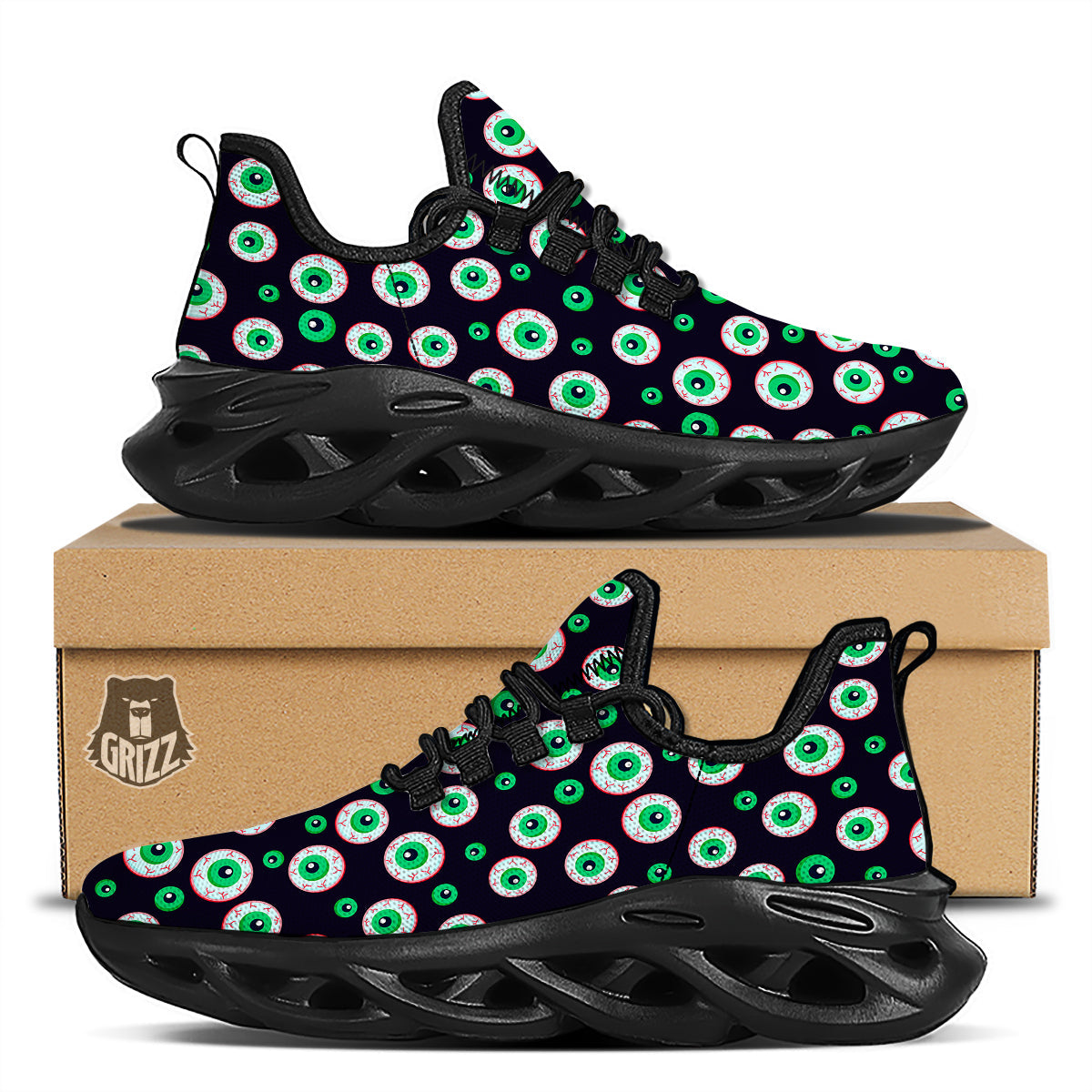 Zombie Eyeball Print Pattern Black Running Shoes-grizzshop