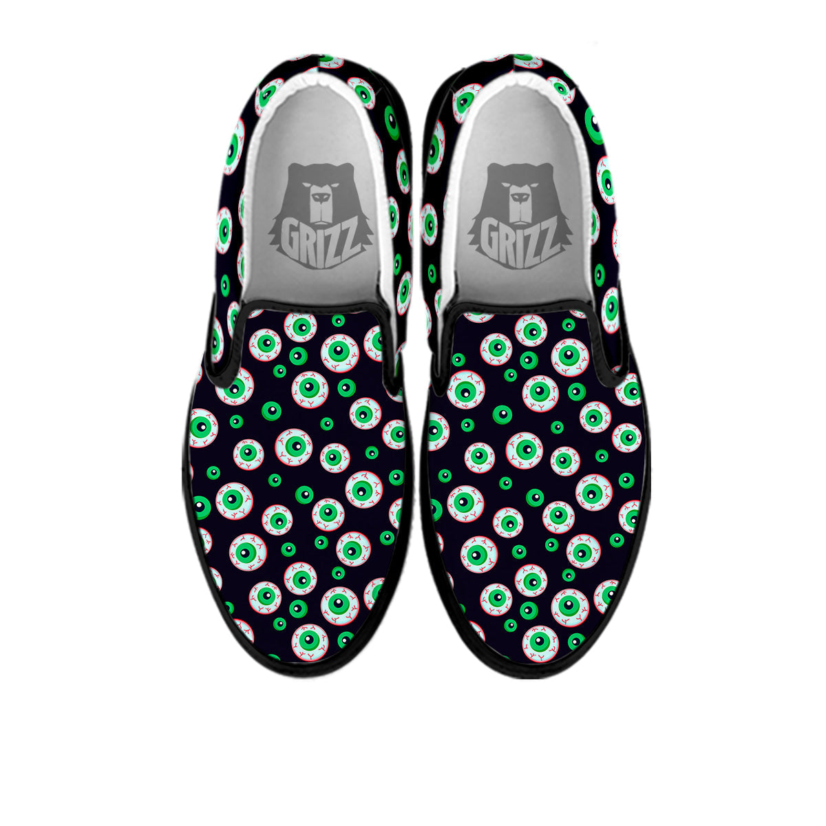 Zombie Eyeball Print Pattern Black Slip On Shoes-grizzshop
