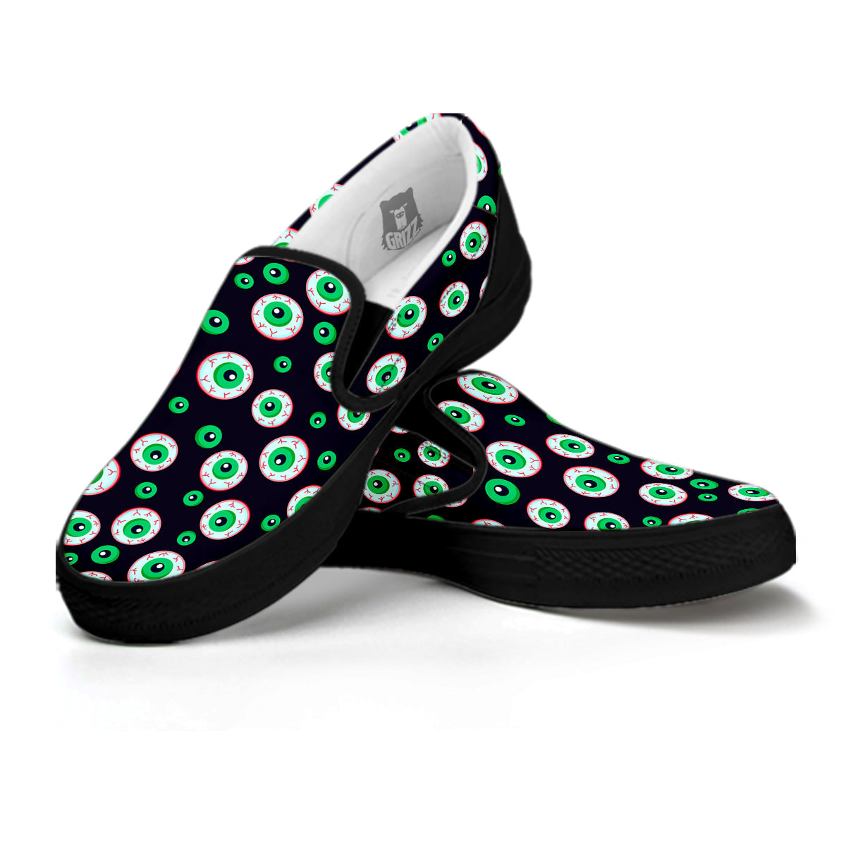 Zombie Eyeball Print Pattern Black Slip On Shoes-grizzshop