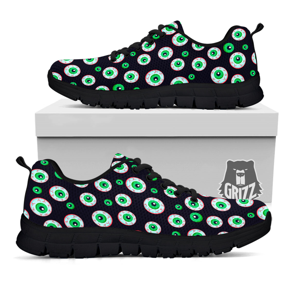 Zombie Eyeball Print Pattern Black Sneaker-grizzshop