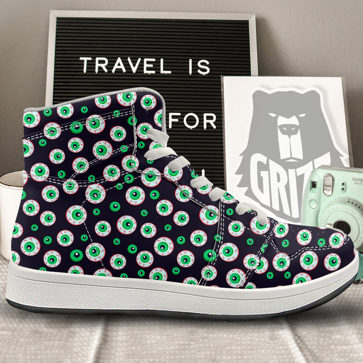 Zombie Eyeball Print Pattern High Top Sneakers-grizzshop