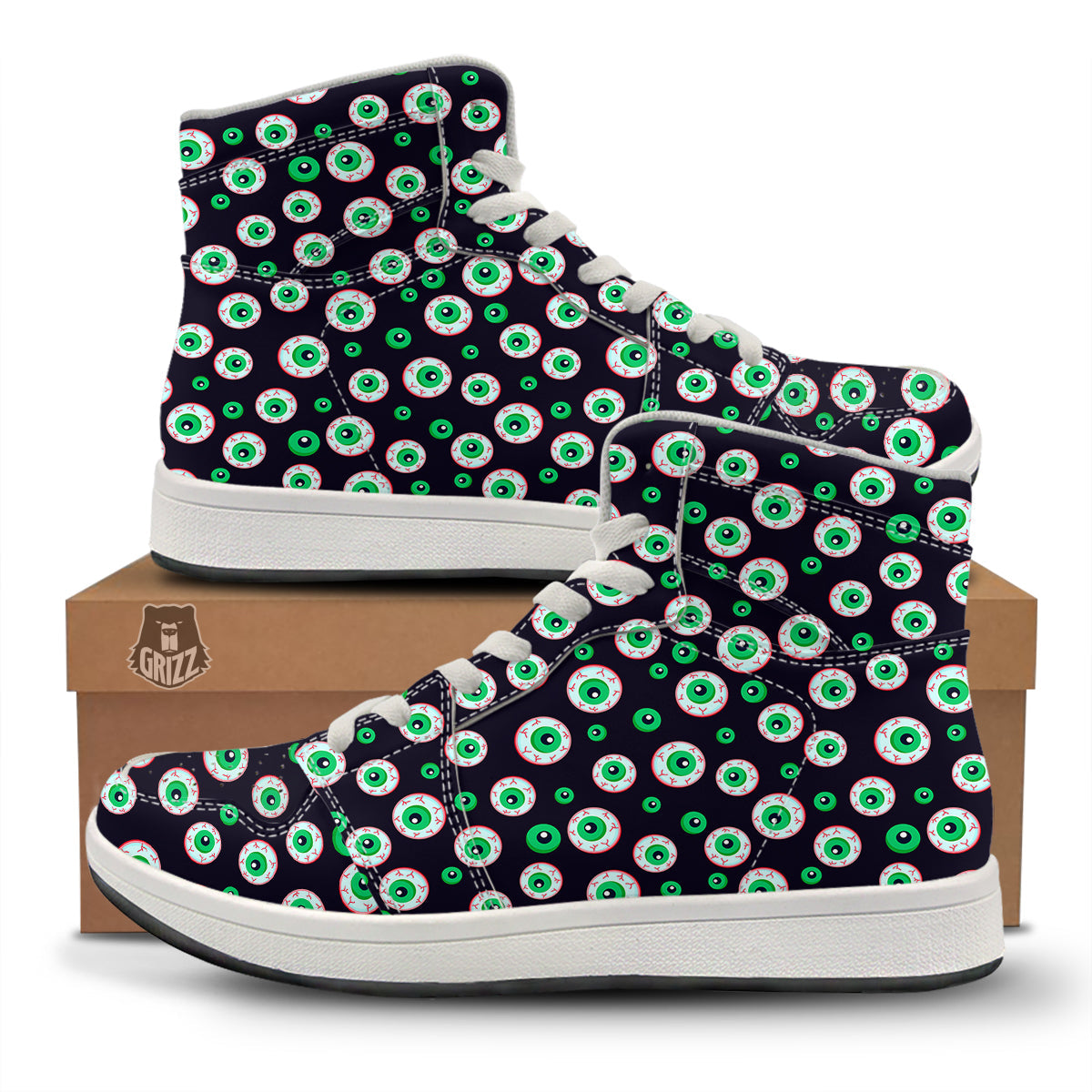 Zombie Eyeball Print Pattern High Top Sneakers-grizzshop