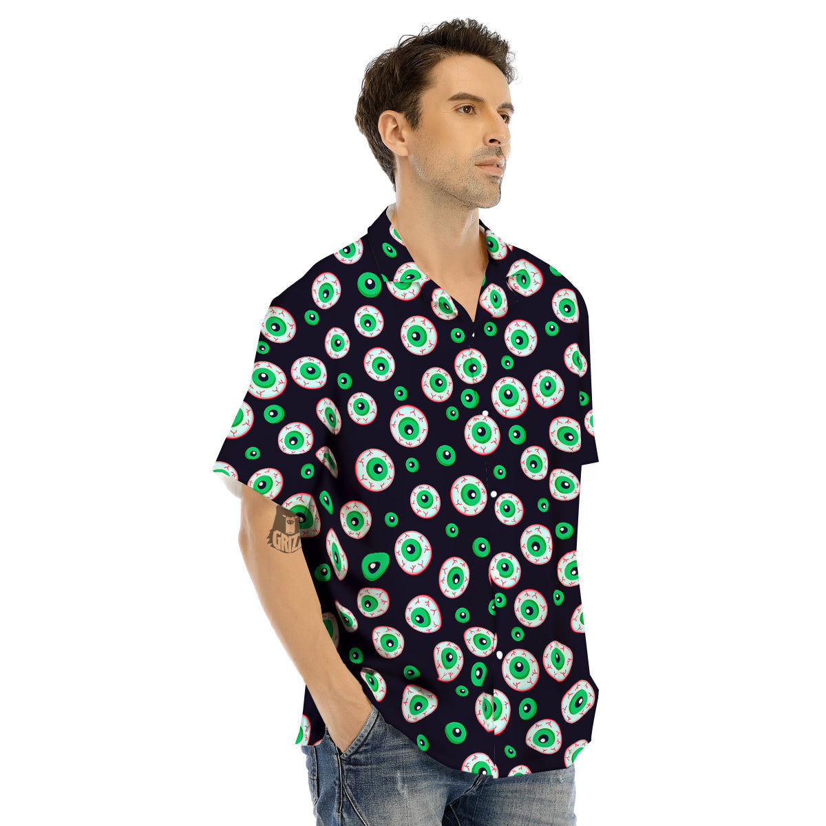 Zombie Eyeball Print Pattern Men's Hawaiian Shirt-grizzshop