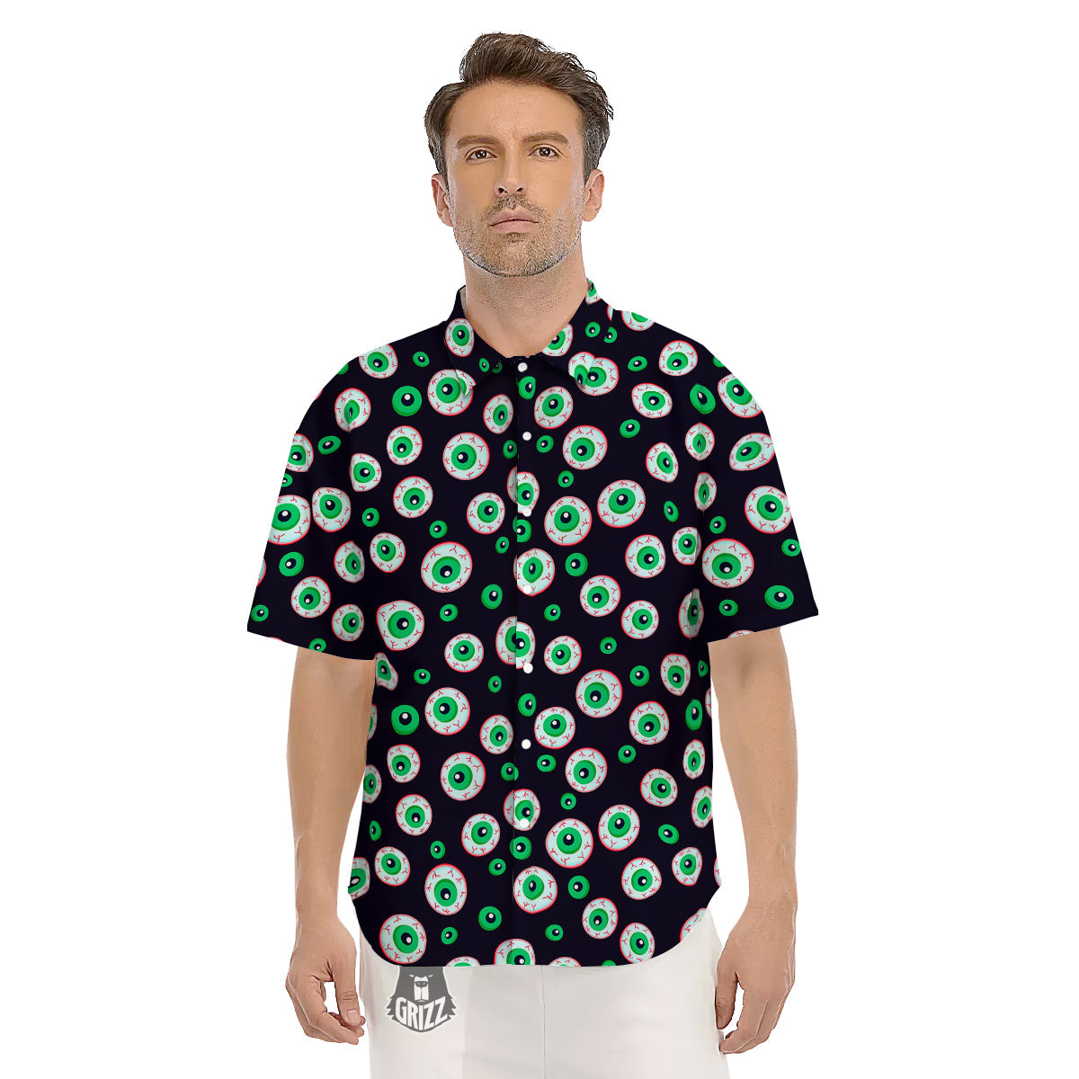 Zombie Eyeball Print Pattern Men's Short Sleeve Shirts-grizzshop