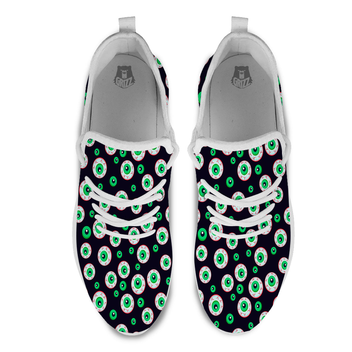 Zombie Eyeball Print Pattern White Athletic Shoes-grizzshop
