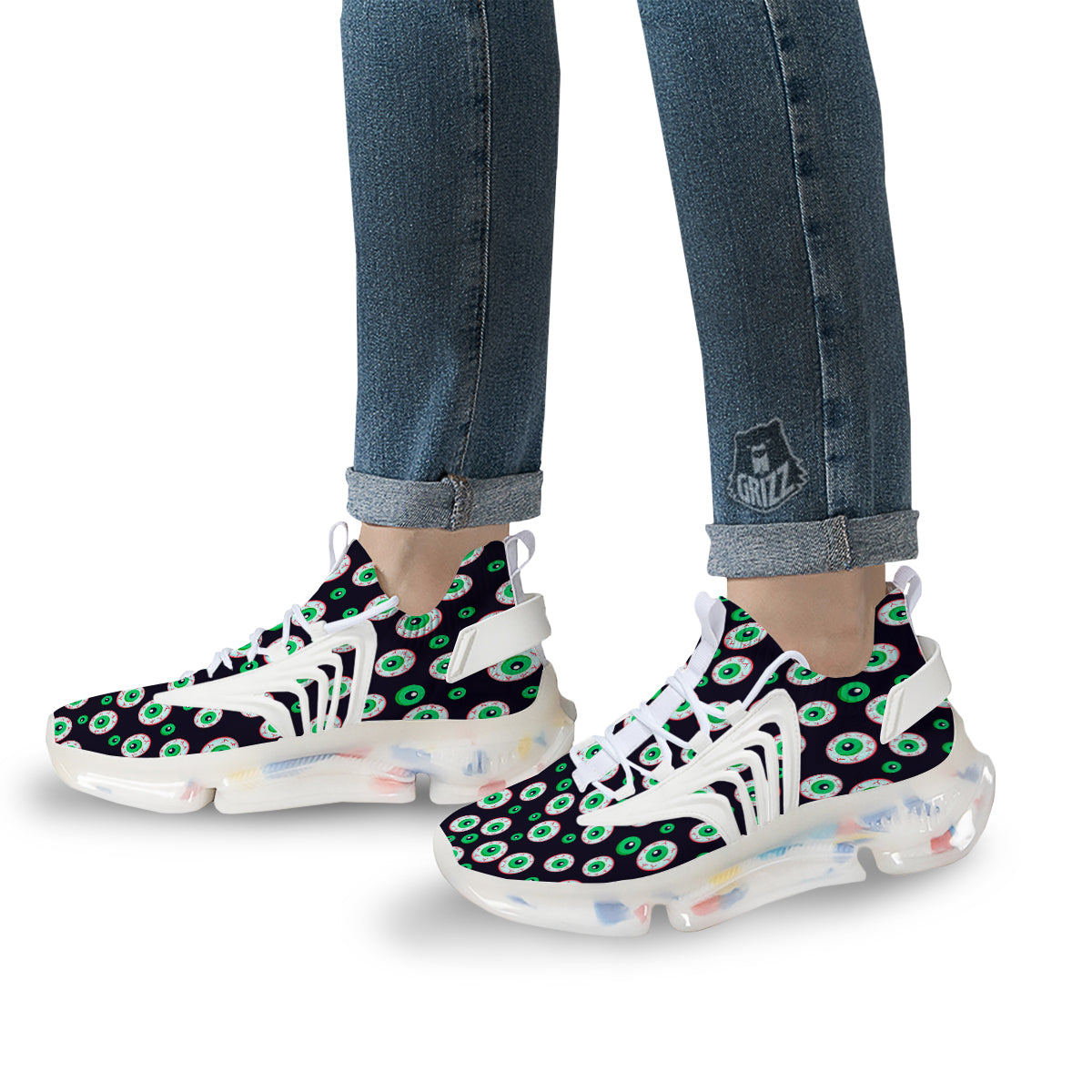 Zombie Eyeball Print Pattern White Gym Shoes-grizzshop