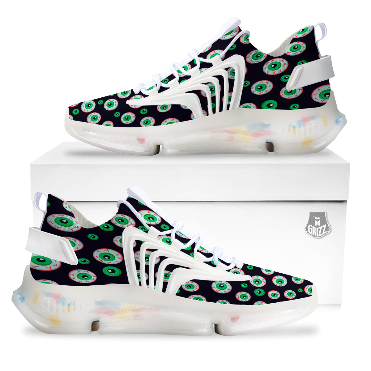 Zombie Eyeball Print Pattern White Gym Shoes-grizzshop