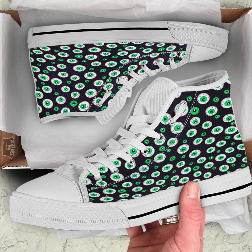 Zombie Eyeball Print Pattern White High Top Shoes-grizzshop