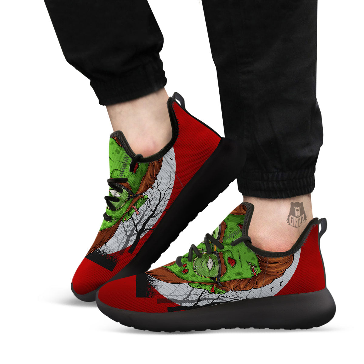 Zombie Face Halloween Character Print Black Athletic Shoes-grizzshop