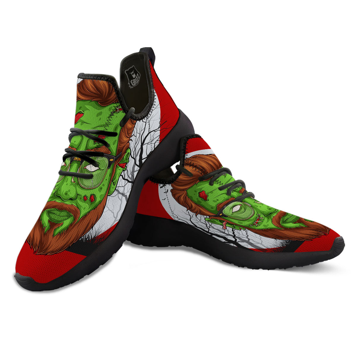 Zombie Face Halloween Character Print Black Athletic Shoes-grizzshop