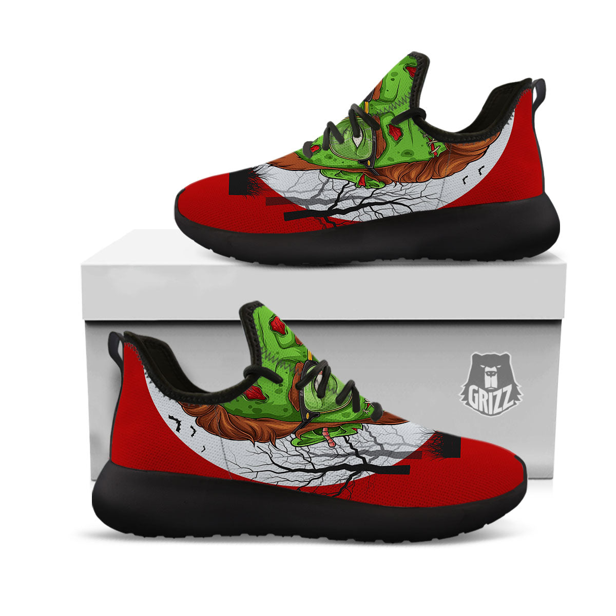Zombie Face Halloween Character Print Black Athletic Shoes-grizzshop
