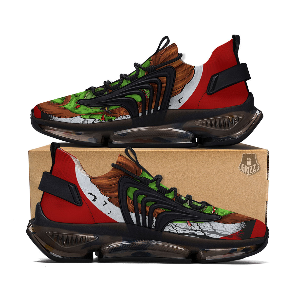 Zombie Face Halloween Character Print Black Gym Shoes-grizzshop