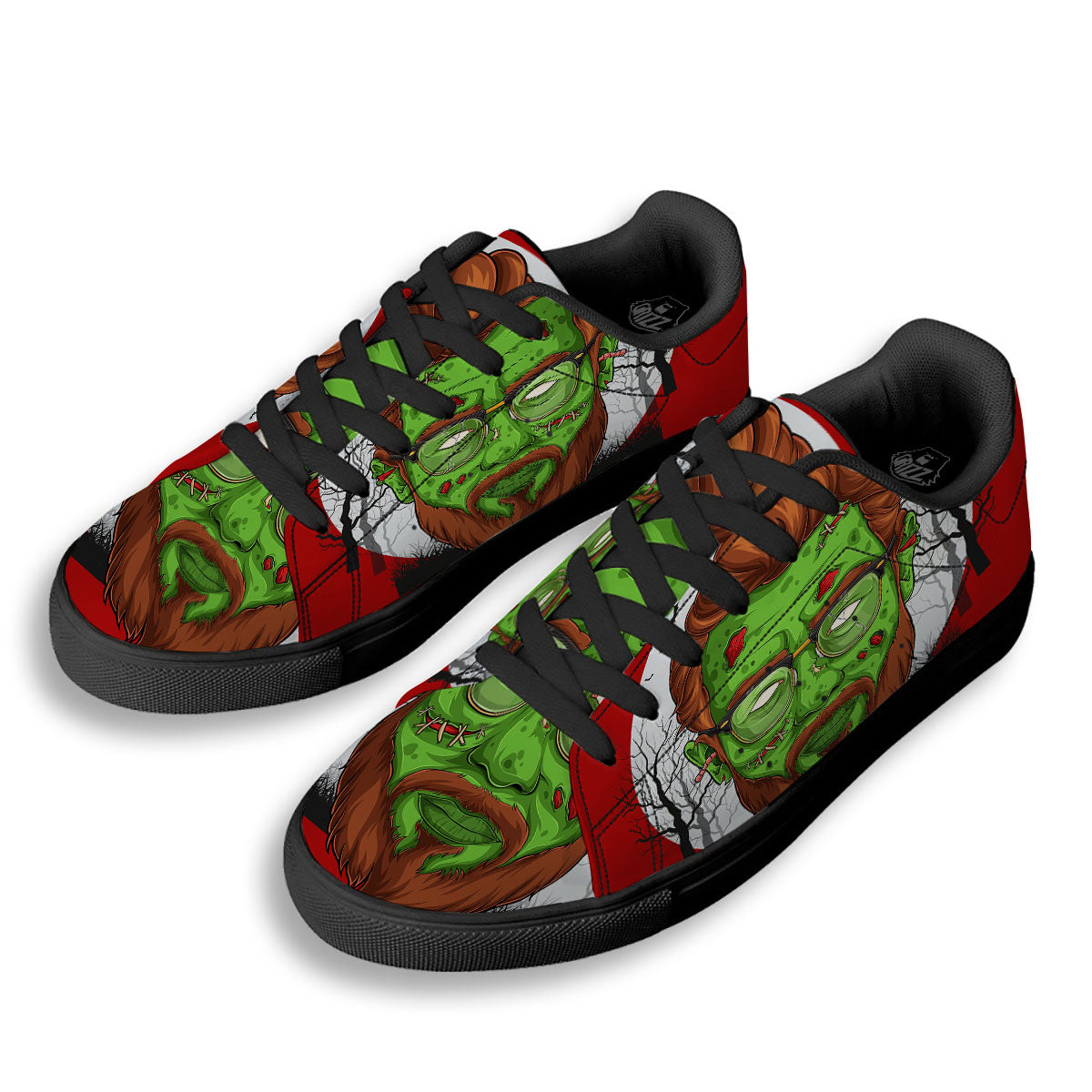 Zombie Face Halloween Character Print Black Low Top Sneakers-grizzshop