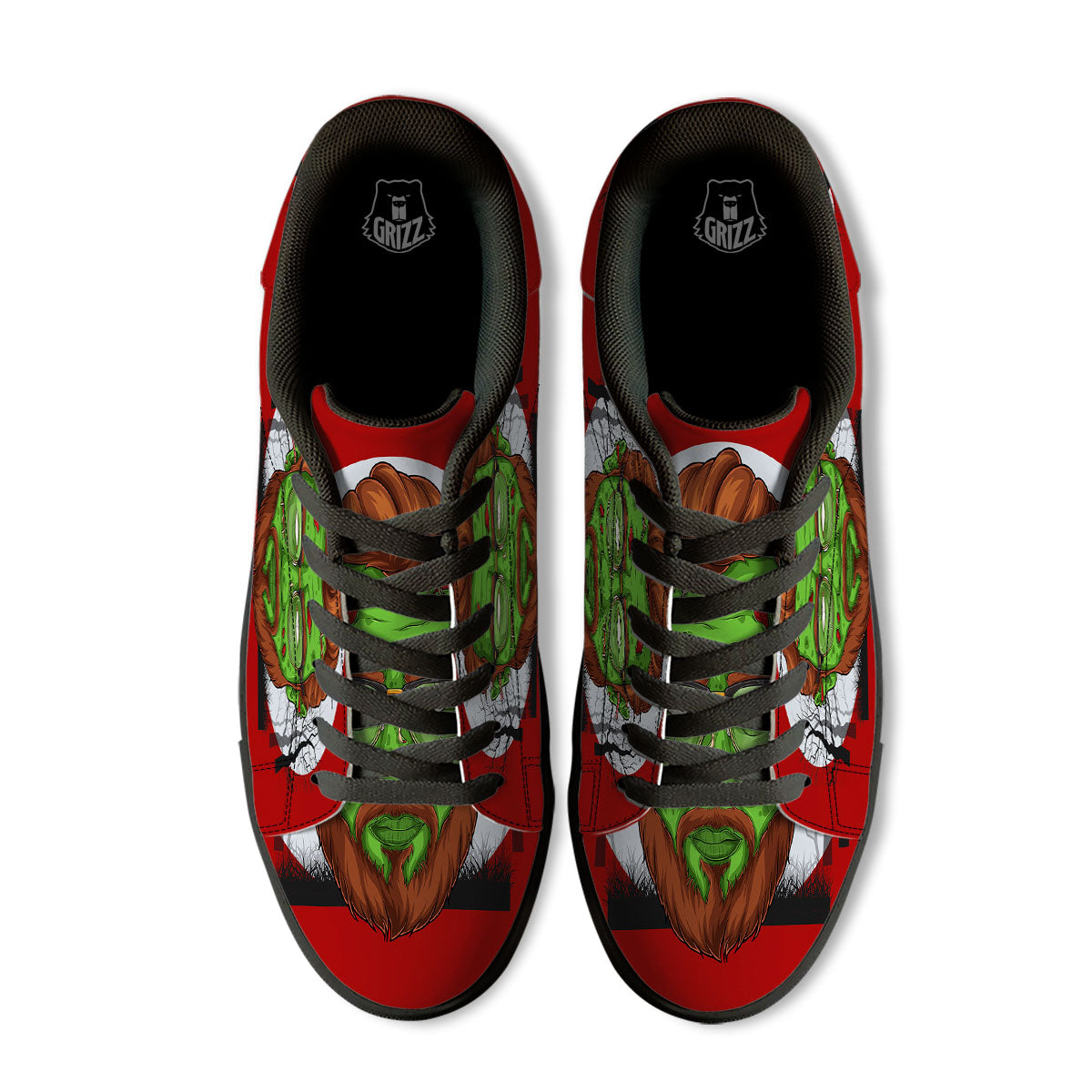 Zombie Face Halloween Character Print Black Low Top Sneakers-grizzshop