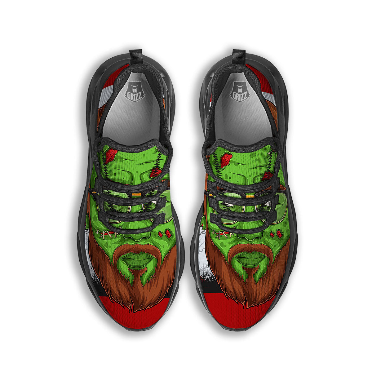 Zombie Face Halloween Character Print Black Running Shoes-grizzshop