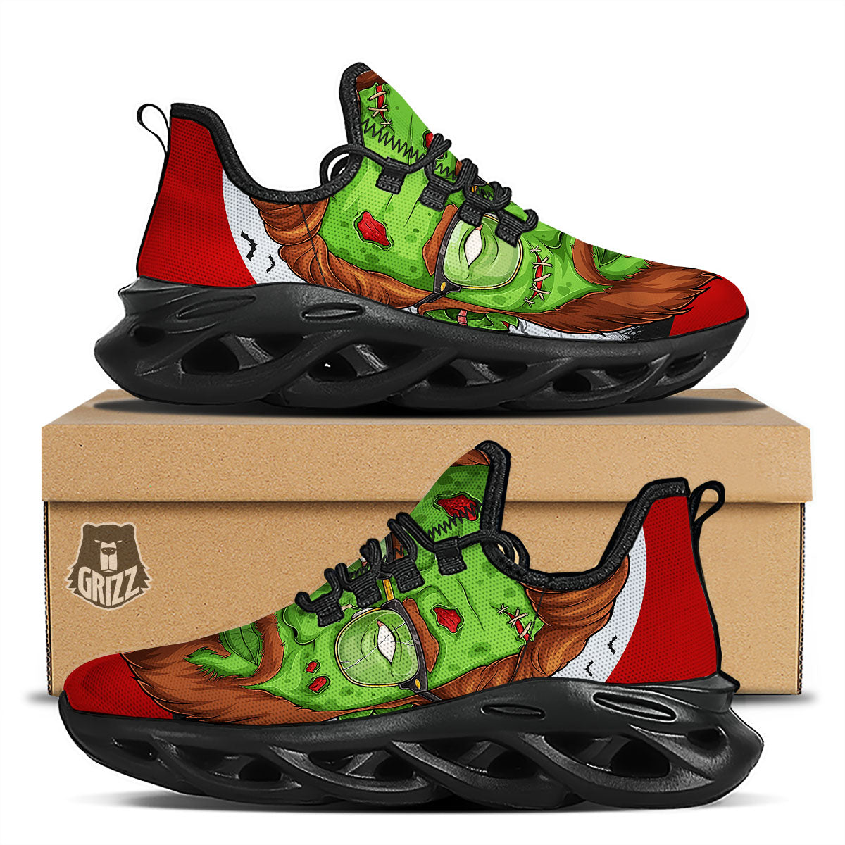 Zombie Face Halloween Character Print Black Running Shoes-grizzshop