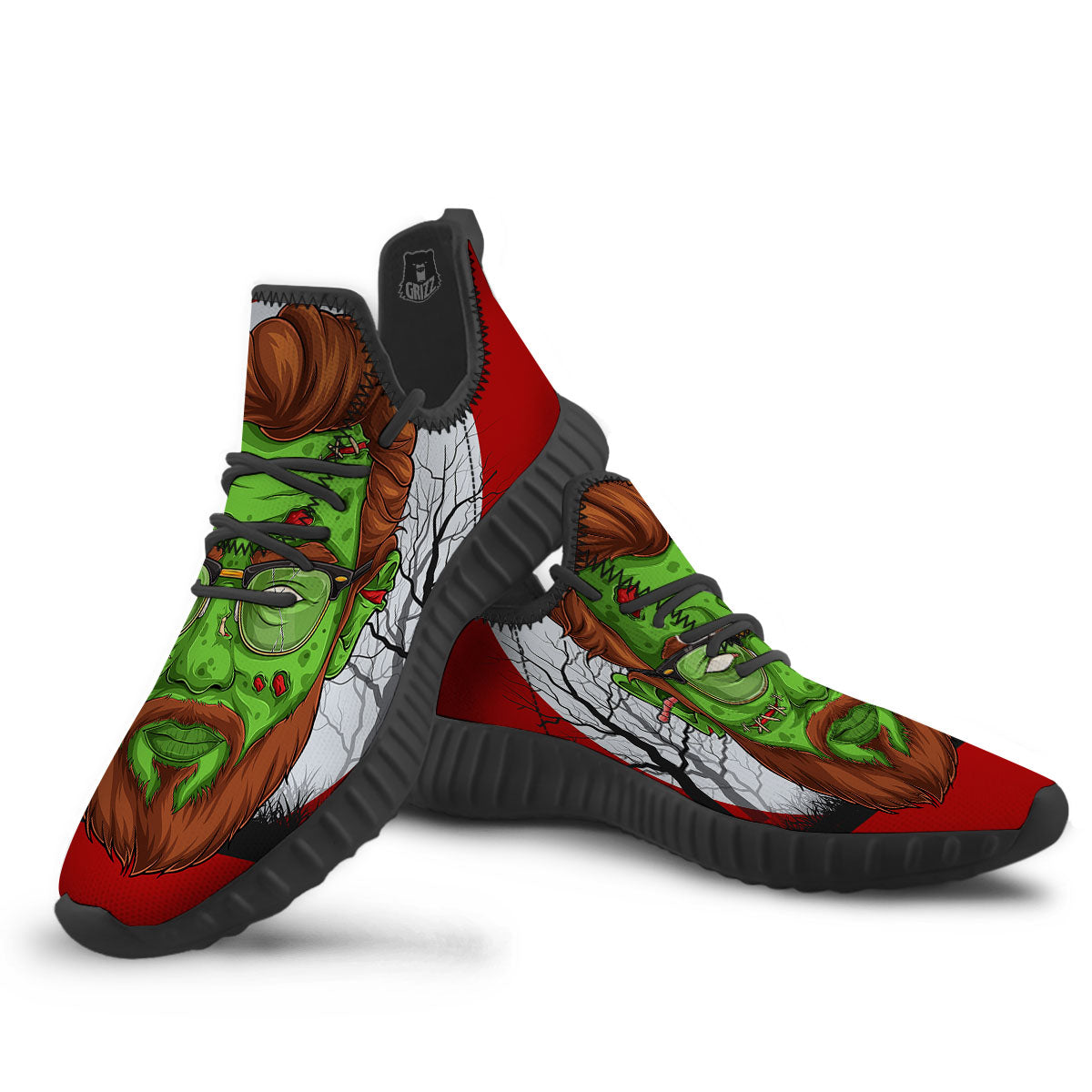 Zombie Face Halloween Character Print Black Walking Shoes-grizzshop