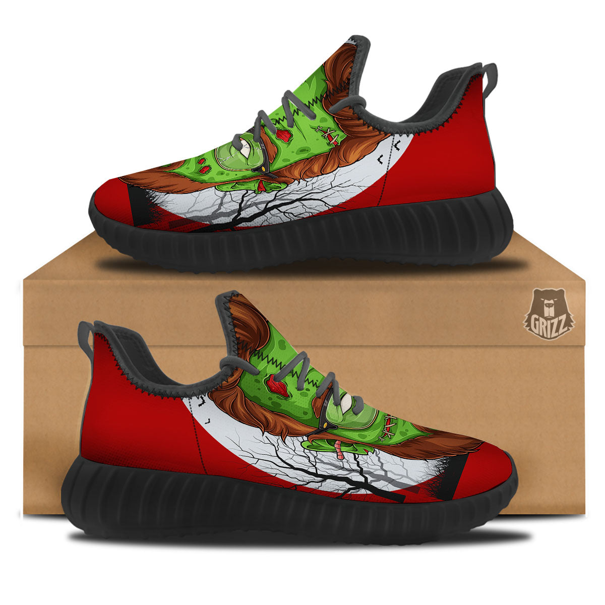 Zombie Face Halloween Character Print Black Walking Shoes-grizzshop