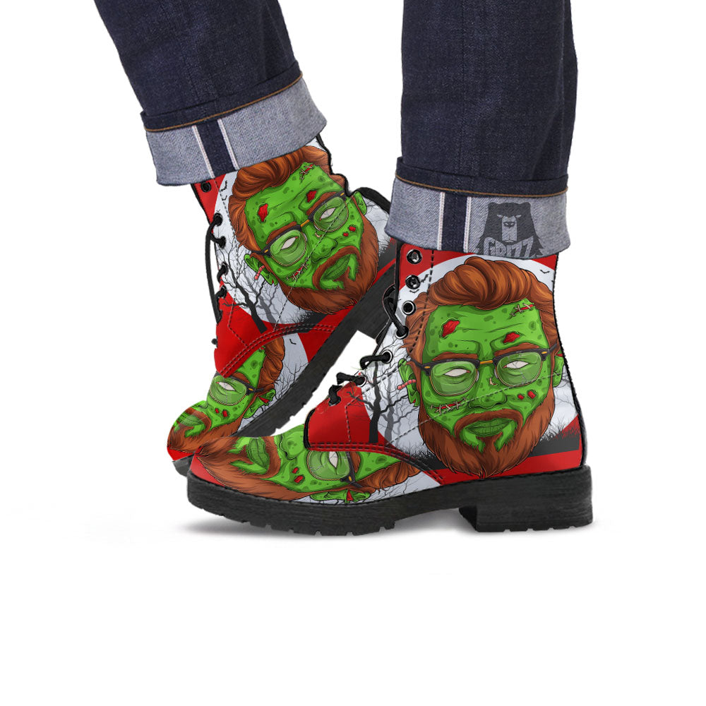 Zombie Face Halloween Character Print Leather Boots-grizzshop