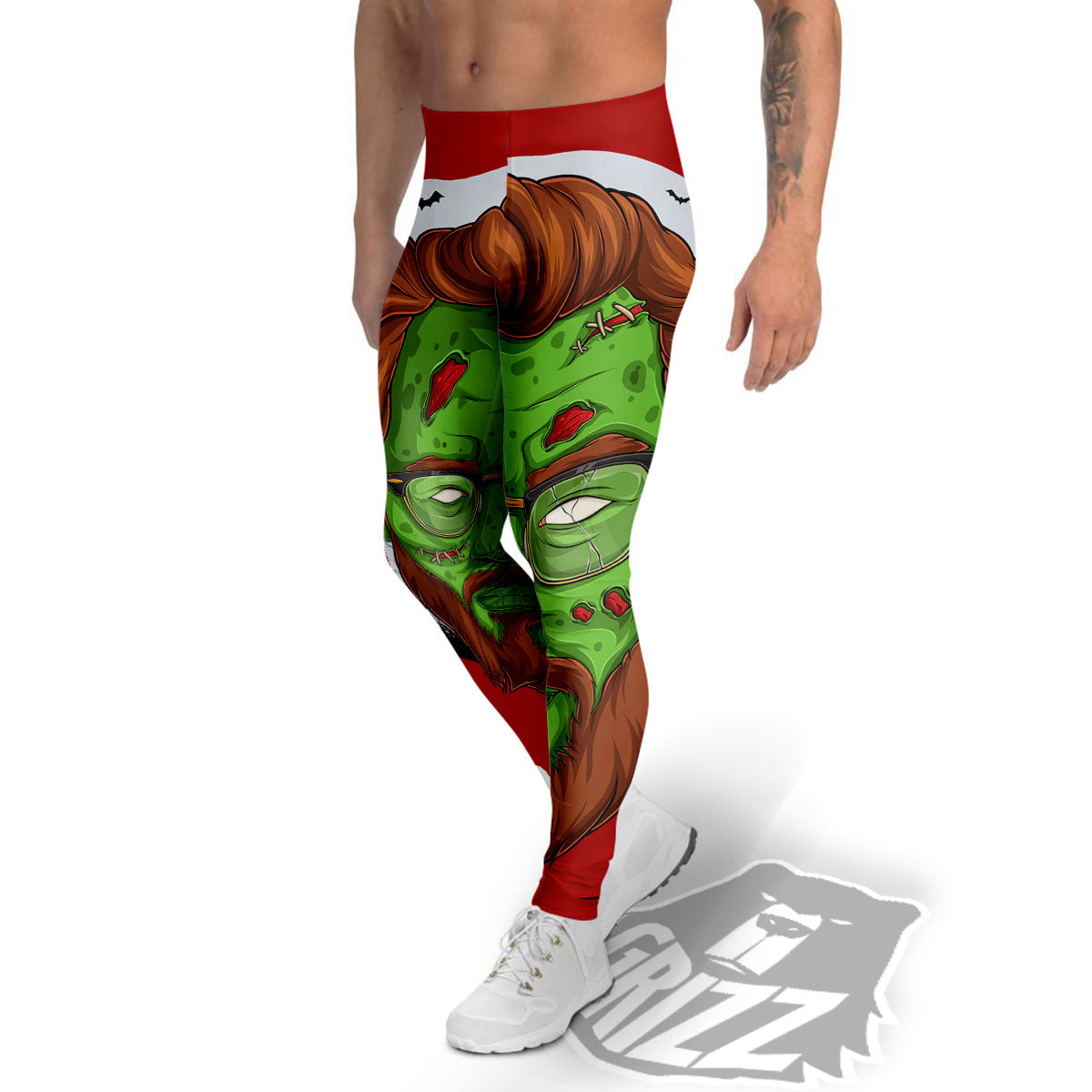 Zombie Face Halloween Character Print Men's Leggings-grizzshop