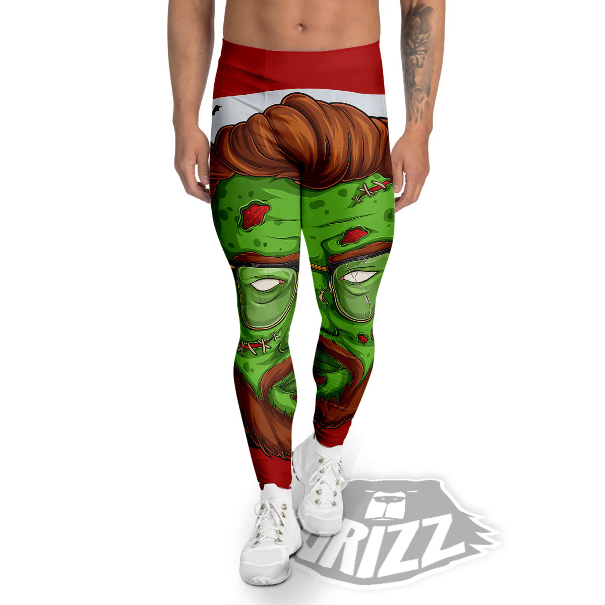 Zombie Face Halloween Character Print Men's Leggings-grizzshop